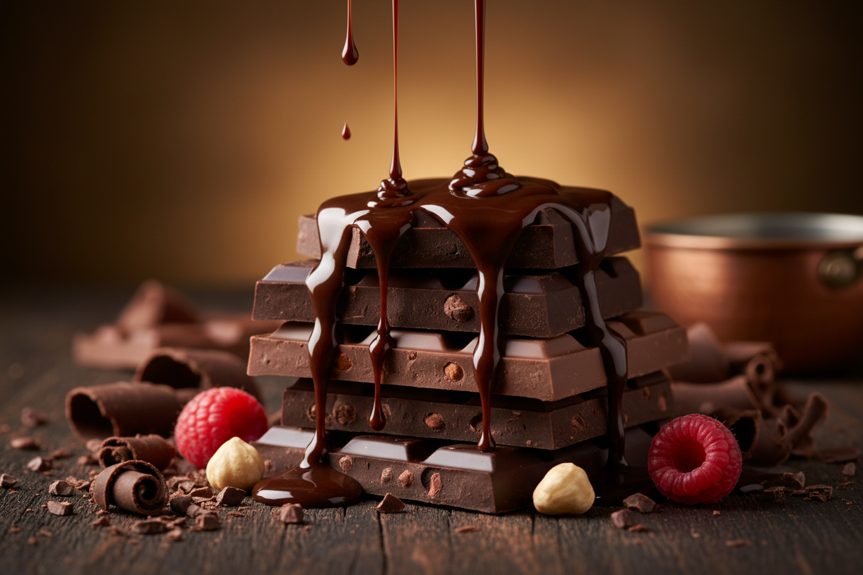 chocolate bars with melting chocolate